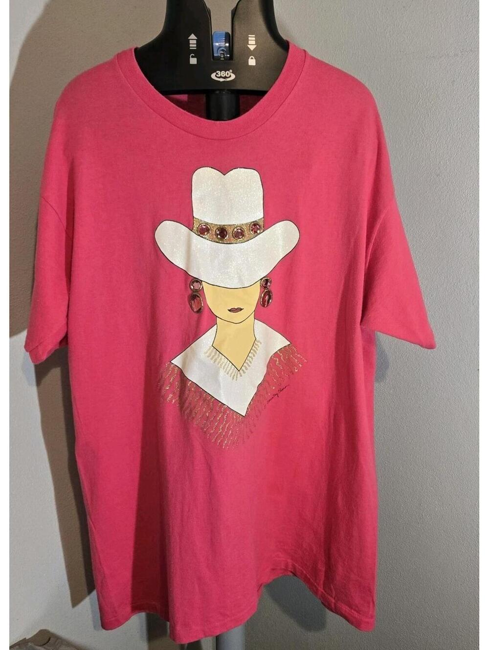 Vintage Western Cowgirl Jeweled County Charm Pink T Shirt Western